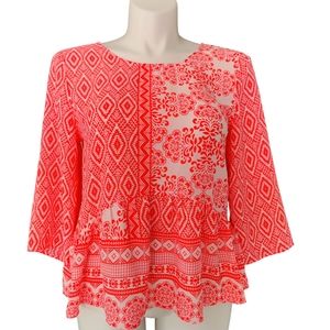 Collective Concepts Orange White V-Back Polyester Peplum NWOT sz L